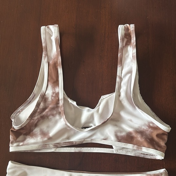 Brand New Tie Dye High Waisted Bikini Set White Brown 2-Piece Swimwear Bra Cups - Picture 11 of 16